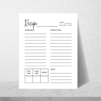 Recipe Template Printable, Blank Recipe Page by HillTract | TPT