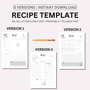 Preview of Recipe Template Printable, Recipe Book, Blank Recipe Page, Recipe Card A4 & A5
