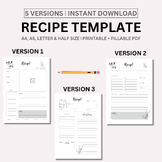 Recipe Template Printable, Recipe Book, Blank Recipe Page,