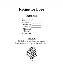 Preview of Recipe for Love- Mother's Day Activity