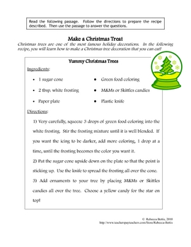 Preview of Recipe for Reading Comprehension- Christmas Tree