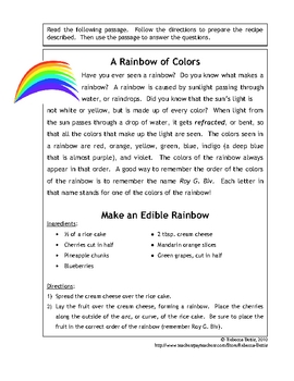 Recipe for Reading Comprehension - Edible Rainbow by Rebecca Bettis