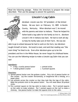 Preview of Recipe for Reading Comprehension - Lincoln's Log Cabin