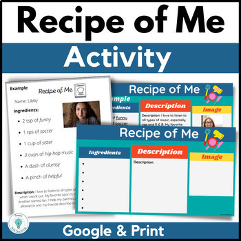 Preview of All About Me Worksheet- Recipe of Me Back to School Activities for Middle School