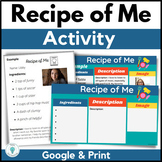All About Me Worksheet- Recipe of Me Back to School Activi