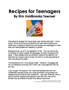 Preview of Recipes for Teenagers by Kim Holdbrooks Townsel 2013