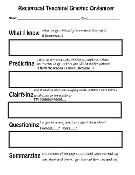 Preview of Reciprocal Teaching Graphic Organizer