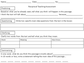 Preview of Reciprocal Teaching Graphic Organizer - Assessment
