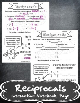 Preview of Reciprocals Notes Handout+ Distance Learning