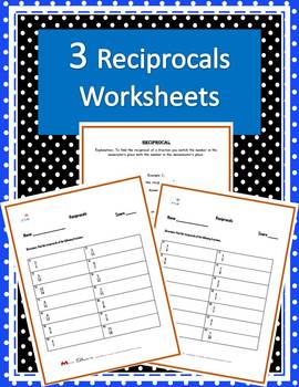 Preview of Reciprocals of Fractions Worksheets (Three worksheets w/ answer keys)