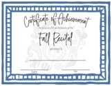 Recital Achievement Certificates (bundle)- Blue