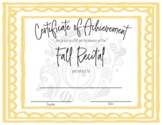 Recital Achievement Certificates (bundle)- Yellow