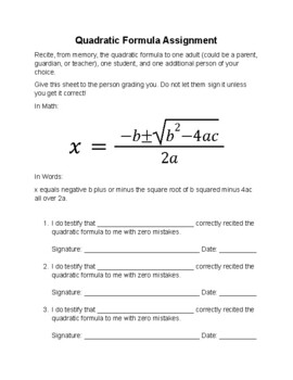 the quadratic formula assignment active
