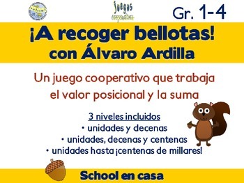 Preview of Spanish Place Value & Addition Cooperative Game: Recogiendo bellotas {3 Levels}