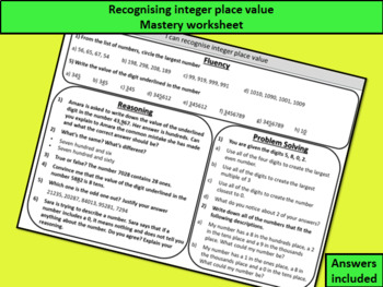 Preview of Recognising integer place value - mastery worksheet