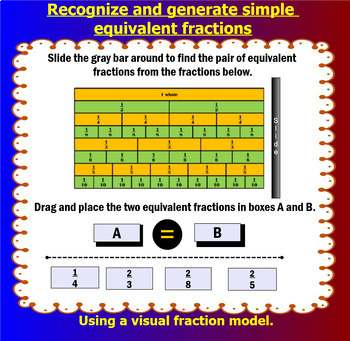 Preview of Recognize and generate simple equivalent fractions: using visual fraction model.