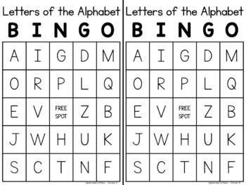 recognizing letters of the alphabet bingo cards by