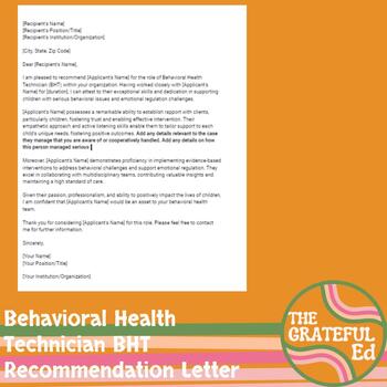 Preview of Recommendation Letter for Behavioral Health Technician BHT Recommendations