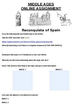 Preview of Reconquista of Spain Online Assignment W/Article (MICROSOFT WORD)