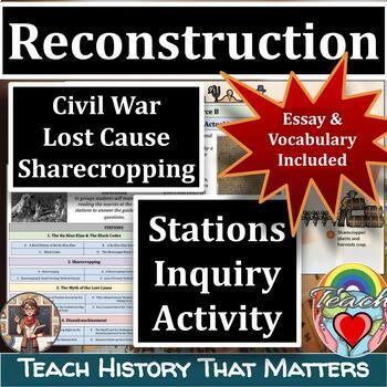 Preview of Reconstruction DBQ Stations: Black Codes, Sharecropping, Lost Cause, Jim Crow