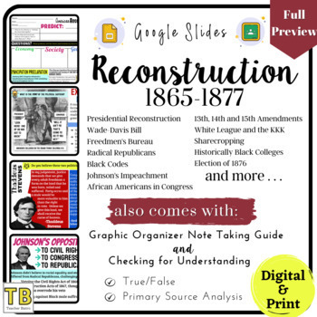 Preview of Reconstruction Era Google Slides, Graphic Organizer, Worksheet
