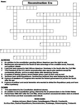 reconstruction crossword era puzzle civil war worksheet preview