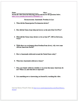 reconstruction juneteenth freedom at last 5 minutes video worksheet