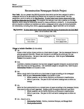 Preview of Reconstruction Newspaper Article Project