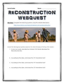 Preview of Reconstruction - Webquest with Key (History.com)