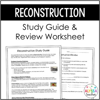 Preview of Reconstruction Study Guide and Review Worksheet (VS.8)