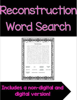 Preview of Reconstruction Word Search FREEBIE
