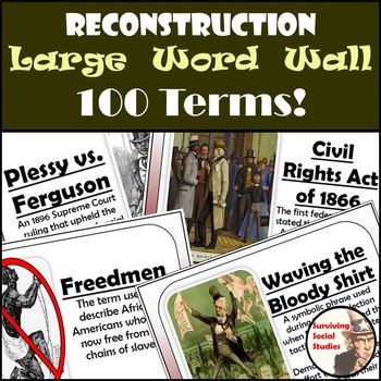 Preview of Reconstruction Word Wall - 100 Terms - Definitions & Images - One per Page