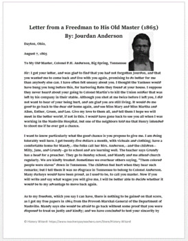 Preview of Reconstruction Worksheet: Letter from a Freedman to His Old Master