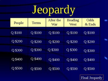 Preview of Reconstruction and Western Expansion Jeopardy