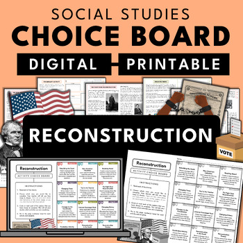 Preview of Reconstruction in America | Social Studies Unit Choice Board Activity Packet