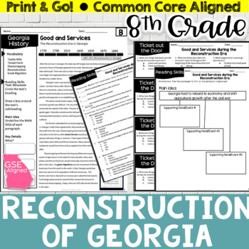 Preview of Reconstruction in Georgia - GSE (SS8H6,SS8H6e) Social Studies Reading Passage