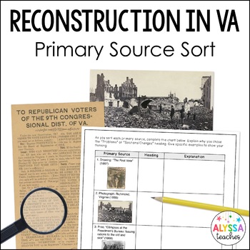 Preview of Reconstruction in Virginia Primary Sources Activity | VS.8
