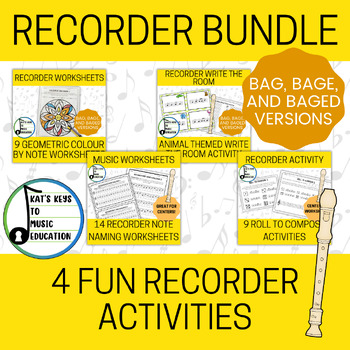 Preview of Recorder Activity Bundle - 4 Fun Music Activities and Centers (BAG, BAGE, BAGED)