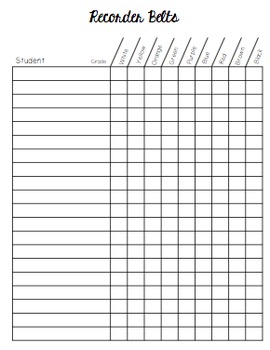 Recorder Belt Records Chart by Mrs Stouffer's Music Room | TPT