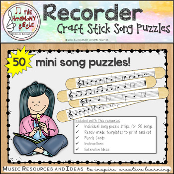 Preview of Recorder Craft Stick Song Puzzles