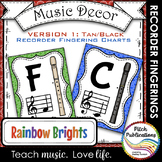 Recorder Fingering Chart Posters v1 - Music Decor Rainbow Brights