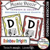 Recorder Fingering Chart Posters v2 COLOR - Music Decor Rainbow Brights