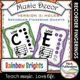 Recorder Fingering Chart Posters v3 HOLES - Music Decor Rainbow Brights