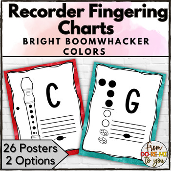 Preview of Recorder Fingering Charts Posters Music Décor - Bright Colors - Two Styles