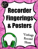 Recorder Fingerings Poster - Vintage Record Store Music Cl