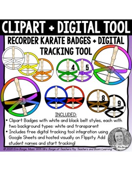 Preview of Recorder Karate Badges Clipart + FREE Online Tracking Tool Instructions