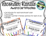 Recorder Karate / Dojo Volume 1 & 2 Certificates BUNDLE