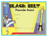 Music Certificates - Recorder Karate Black Belt Award Certificate