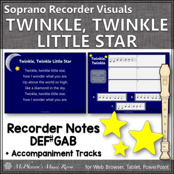 Preview of Recorder Music Twinkle, Twinkle Little Star Interactive Visuals Notes DEF#GAB