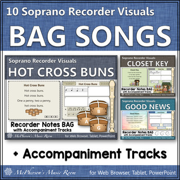 Preview of Recorder Music and Songs Interactive Visuals {Notes BAG} Bundle